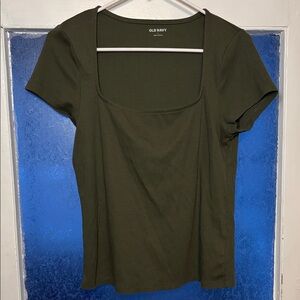 Old Navy Women's Olive Green Square Neck Short Sleeve Tee Tshirt Size Large
